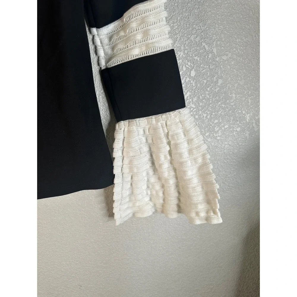 Alexis Women's Black White Ruffle Bell Sleeve Crochet Panel Top Size XS
